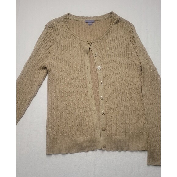 Laura Scott Gold Shimmer M Cable Knit Button Front Cardigan Sweater Womens XL - Picture 1 of 6